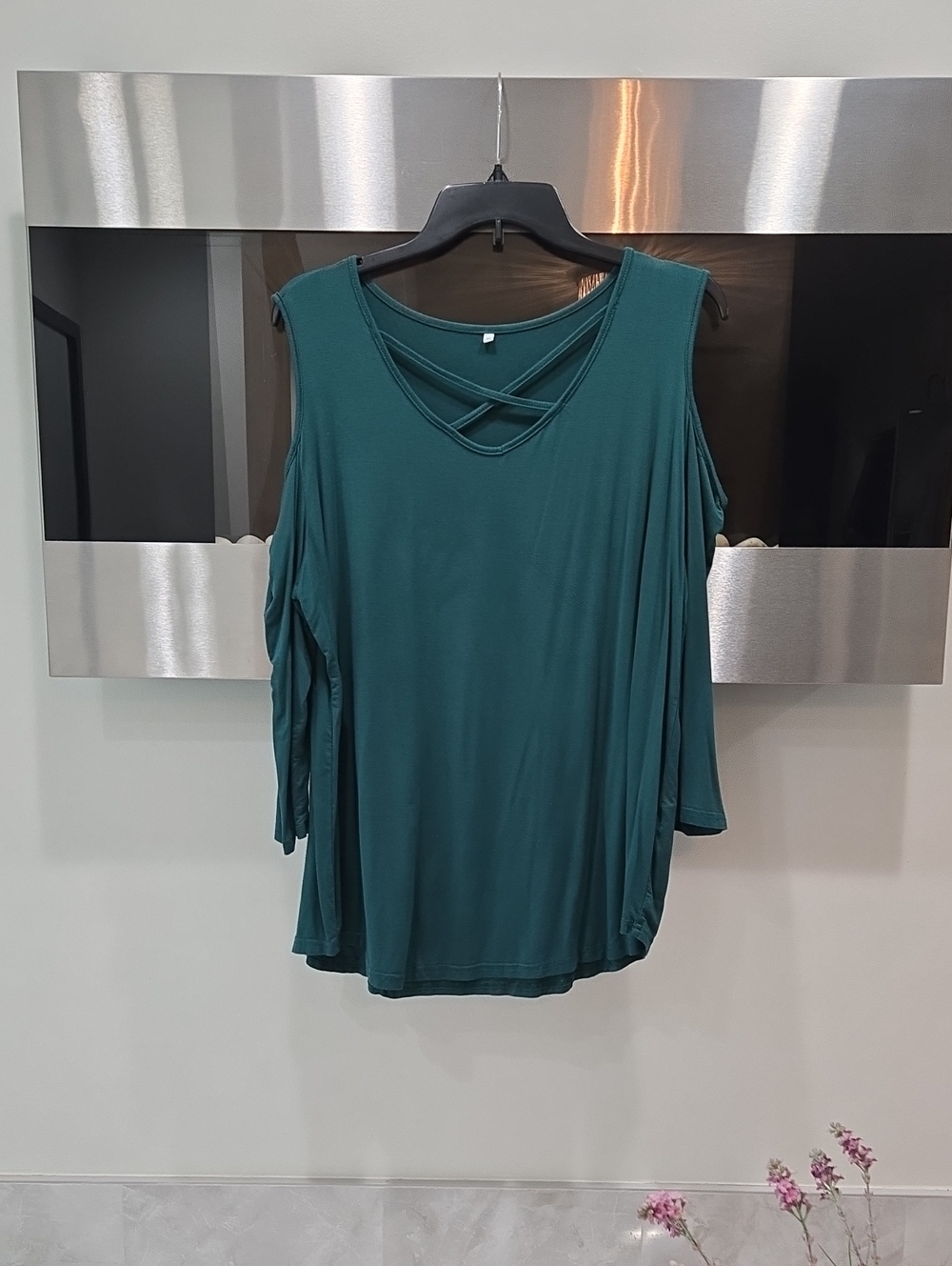 Women's Green Cold-Shoulder Crisscross Top